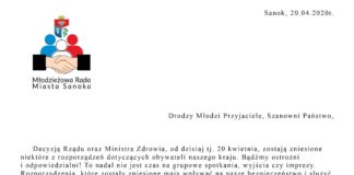 List Przewodniczącego Młodzieżowej Rady Miasta Sanoka.