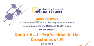 Informacja o otrzymanej nagrodzie za projekt e-Twinning